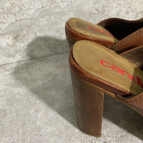 Vintage Candies Block Heel Mule Leather Brown 6.5 Patchwork Y2K CottageCore - Picture 5 of 9